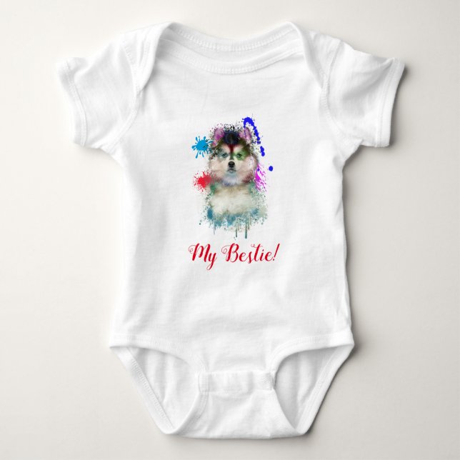 Splash Art Niedlich Pomsky Dog Baby Bodysuit Baby Strampler (Vorderseite)