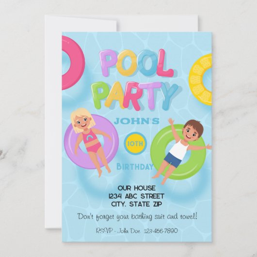 Splash Bash Kids Pool Party Birthday Einladung (Vorderseite)