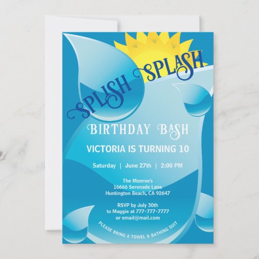 Splash Birthday Bash Party Einladung (Vorderseite)