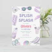 Splash Birthday Girl's Pool Party Einladung (Stehend Vorderseite)