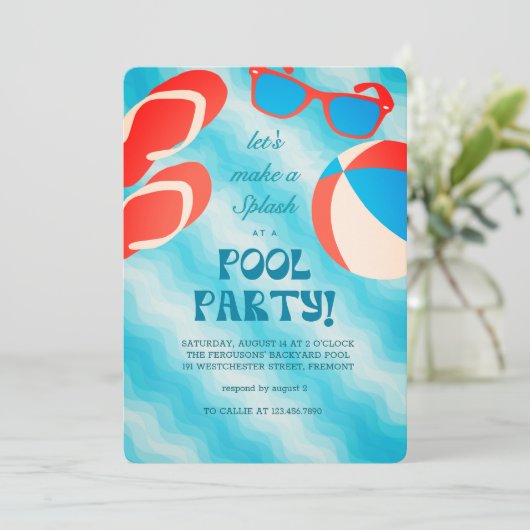 Splash & Chill Summer Pool Party Einladung (Stehend Vorderseite)
