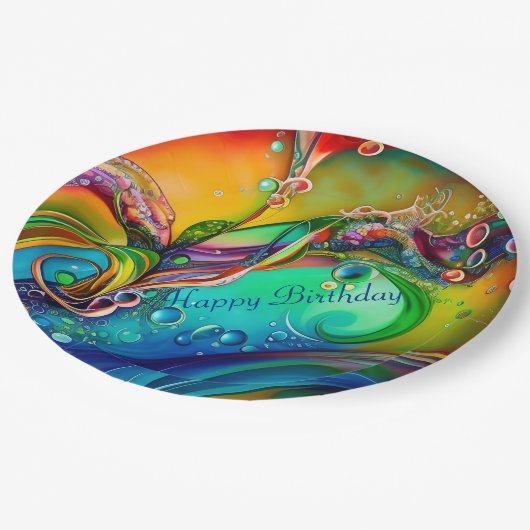 Splash! Colorful bubbles Abstract Birthday Pappteller (Schrägansicht)