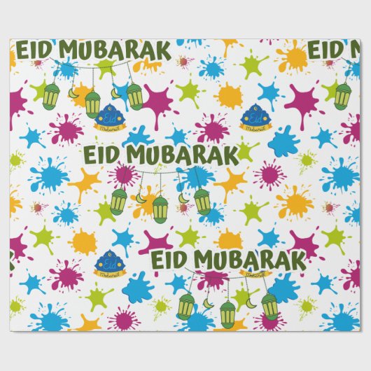 Splash Eid Mubarak Wrapping Paper Geschenkpapier (Flach)