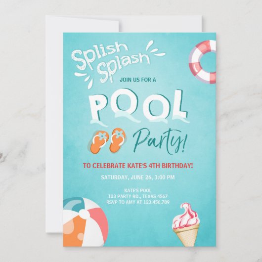 Splash-Geburtstags-Einladung Pool-Party Einladung (Vorderseite)