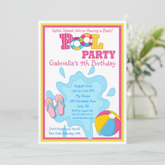 Splash Girls Pool Party Einladung (Stehend Vorderseite)