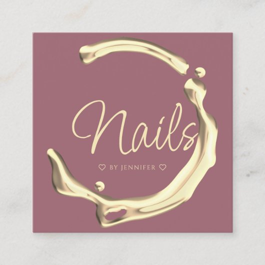 Splash Gold Polnisch Elegante Moderne Nägel Quadratische Visitenkarte (Vorderseite)