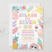 Splash in Seven Tropical Beach 7. Geburtstag Einladung (Vorderseite)
