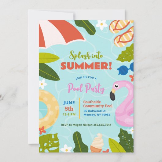 Splash in Summer Pool Party Einladung (Vorderseite)
