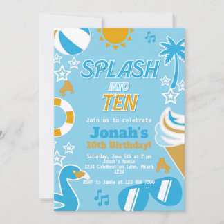 Splash in Zehn Pool Party Geburtstag Junge Sommer Einladung