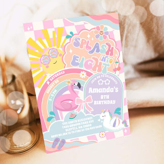 Splash Into Eight Rainbow Sun 8th Birthday  Einladung