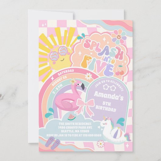 Splash Into Five Cloud Rainbow Disco 5th Birthday Einladung (Vorderseite)