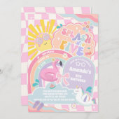 Splash Into Five Cloud Rainbow Disco 5th Birthday Einladung (Vorne/Hinten)