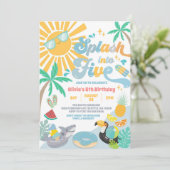 Splash Into Five Summer Party 5th Birthday Einladung (Stehend Vorderseite)