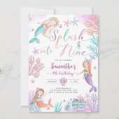 Splash Into Nine Mermaid Under The Sea Birthday Einladung (Vorderseite)
