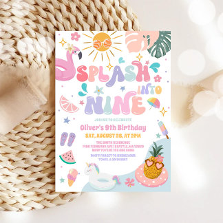 Splash Into Nine Pool Party Summer 9th Birthday Einladung