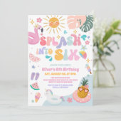 Splash Into Six Pool Party Summer 6th Birthday Einladung (Stehend Vorderseite)