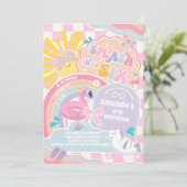 Splash Into Six Rainbow Sun 6th Birthday  Einladung (Stehend Vorderseite)