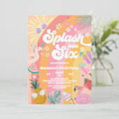 Splash Into Six Summer Rainbow Sun 6th Birthday Einladung (Stehend Vorderseite)