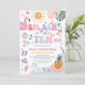 Splash Into Ten Pool Party Summer 10th Birthday  Einladung (Stehend Vorderseite)