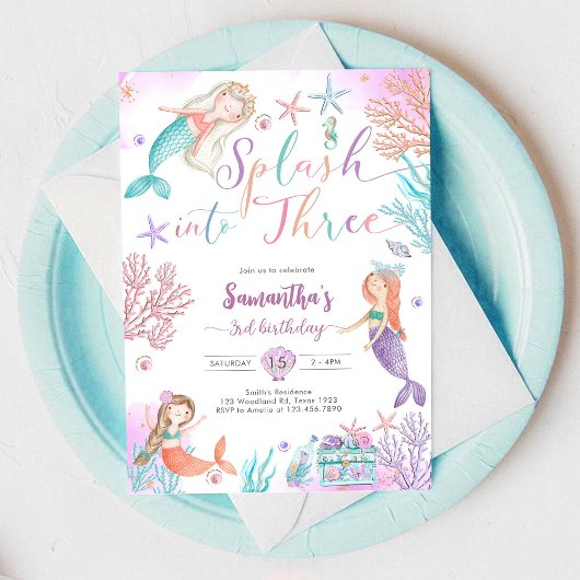 Splash Into Three Mermaid Under The Sea Birthday Einladung