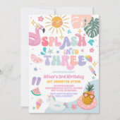 Splash Into Three Pool Party Summer 3rd Birthday Einladung (Vorderseite)