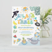 Splash Into Three Pool Party Summer 3rd Birthday  Einladung (Stehend Vorderseite)