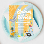 Splash Into Three Summer Rainbow Sun 3rd Birthday  Einladung