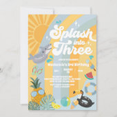 Splash Into Three Summer Rainbow Sun 3rd Birthday  Einladung (Vorderseite)
