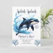 Splash Killer Whale Boy Ocean Birthday Einladung (Stehend Vorderseite)