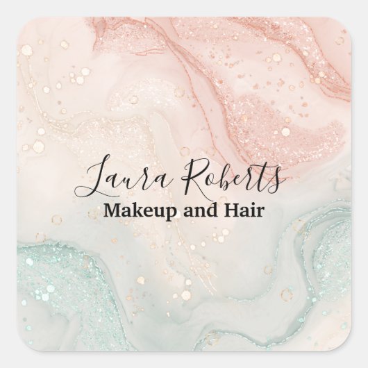 Splash Liquid Glitzer Rosa Marmorkleber Quadratischer Aufkleber (Vorderseite)
