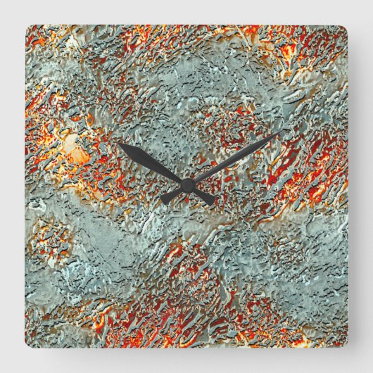 Splash matte Metall schmolzen auf lebendig orange Quadratische Wanduhr (Vorderseite)