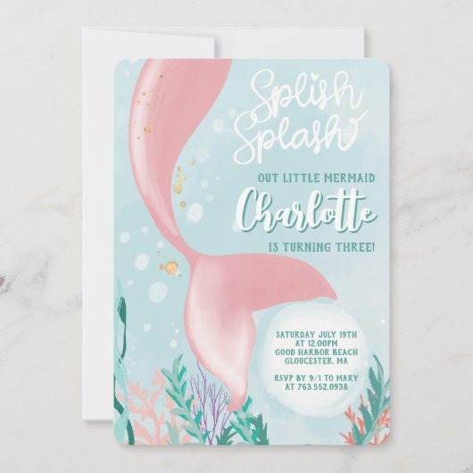 Splash Meerjungfrau Geburtstag unter dem Party Einladung (Vorderseite)