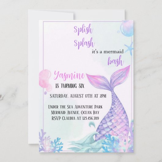 Splash-Meerjungfrau Geburtstagsausschreibung Einladung (Vorderseite)