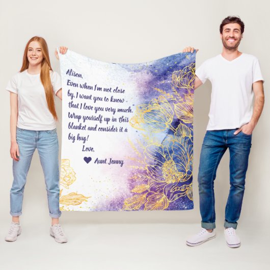 Splash of Blue Watercolor mit Gold Blume + Hinweis Fleecedecke (Beispiel)