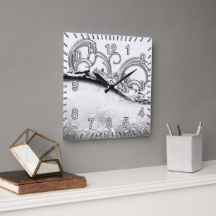 Splash of Platinum Square Clock Quadratische Wanduhr