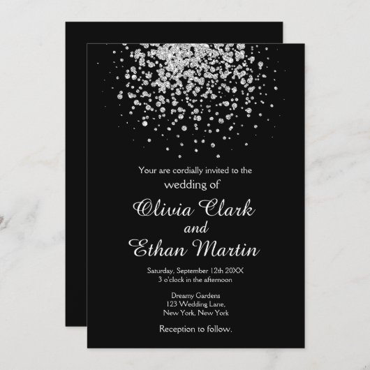 Splash of Silver Glitzer Confetti Einladung (Vorne/Hinten)