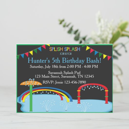 Splash Pad Birthday Ingnition Einladung (Stehend Vorderseite)