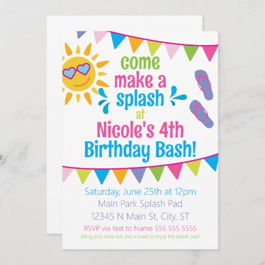 Splash Pad Geburtstagsparty Einladung (Vorne/Hinten)