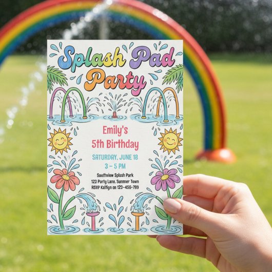 Splash Pad Party Bunte Sommer Kindergeburtstag Einladung