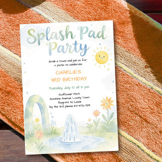 Splash Pad Watercolor Sonnenblume Kindergeburtstag Einladung