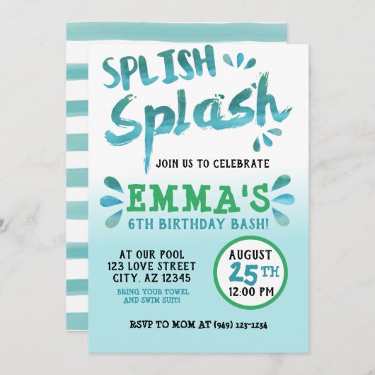 Splash Park Party Summer Boy's Birthday Einladung (Vorne/Hinten)