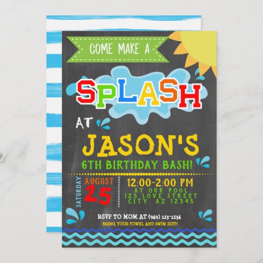 Splash Park Party Summer Boy's Birthday Einladung (Vorne/Hinten)