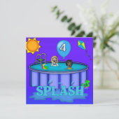 "Splash" Pool Party 4. Geburtstag Einladung (Stehend Vorderseite)