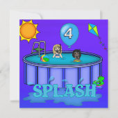 "Splash" Pool Party 4. Geburtstag Einladung (Vorderseite)