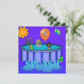 "Splash" Pool Party 5. Geburtstag Einladung (Stehend Vorderseite)