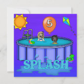 "Splash" Pool Party 5. Geburtstag Einladung (Vorderseite)