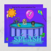 "Splash" Pool Party 7. Geburtstag Einladung (Vorne/Hinten)