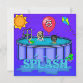 "Splash" Pool Party 8. Geburtstag Einladung (Vorderseite)