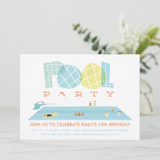 Splash Pool Party Einladung (Stehend Vorderseite)
