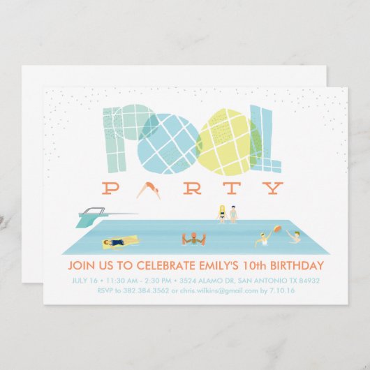 Splash Pool Party Einladung (Vorne/Hinten)